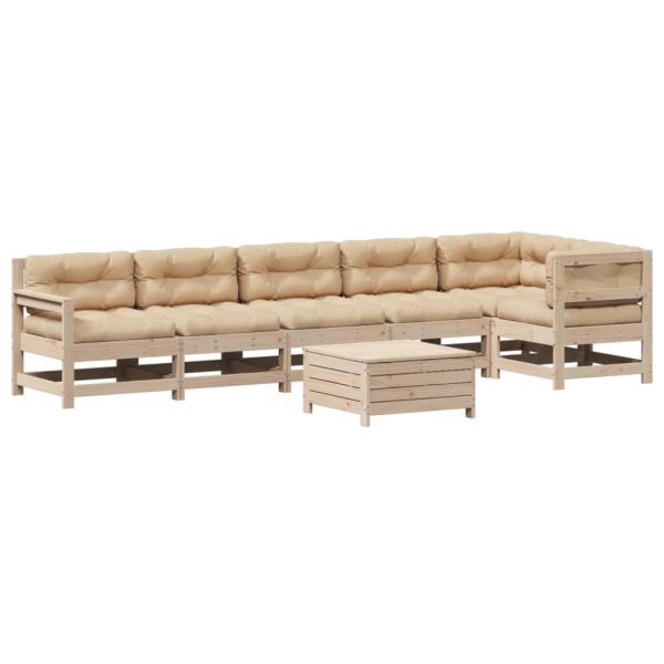 Градински лаундж комплект, 7 части, с възглавници, бор масив