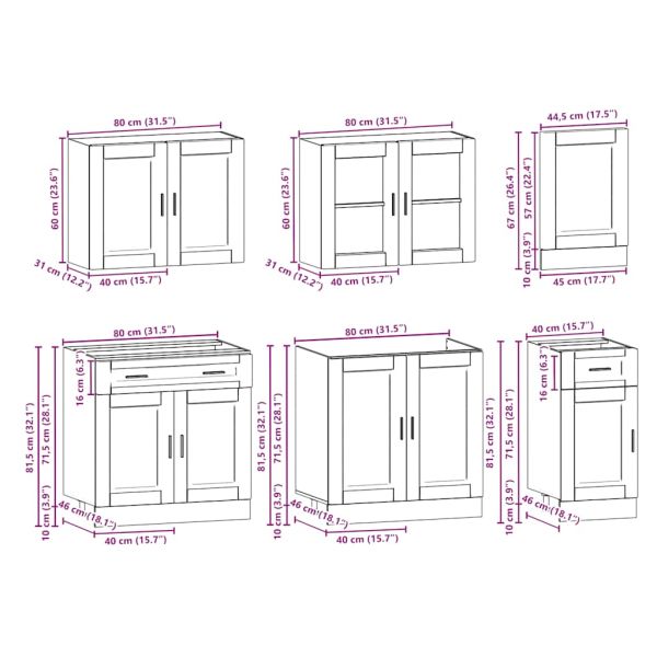 Комплект кухненски шкафове, 7 части, "Porto", старо дърво, инженерно дърво