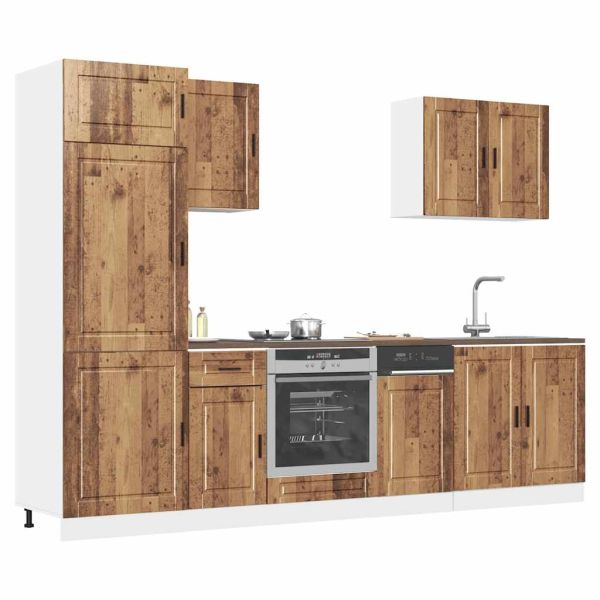 Комплект кухненски шкафове, 7 части, "Porto", старо дърво, инженерно дърво