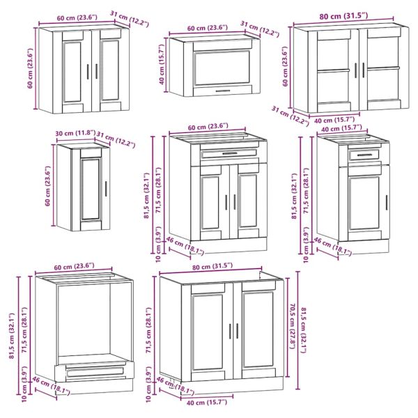 Комплект кухненски шкафове от 8 части "Porto" - бетонно сив, инженерно дърво
