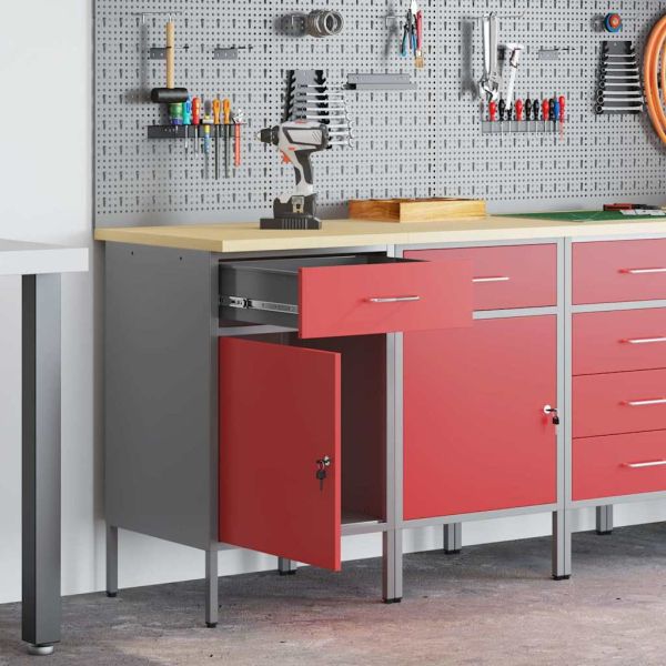 Работен кабинет с чекмедже 2 pcs Червен и сив 100 x 55 x 85 см
