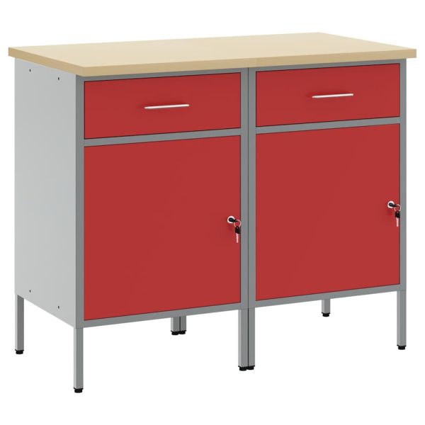 Работен кабинет с чекмедже 2 pcs Червен и сив 100 x 55 x 85 см