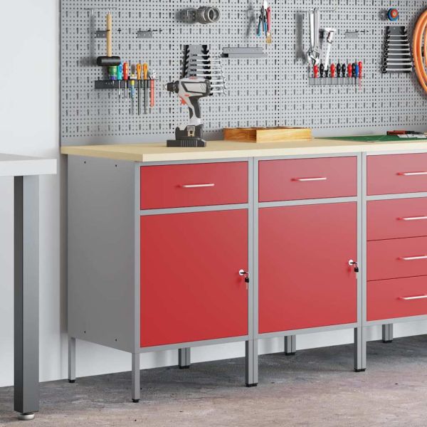 Работен кабинет с чекмедже 2 pcs Червен и сив 100 x 55 x 85 см