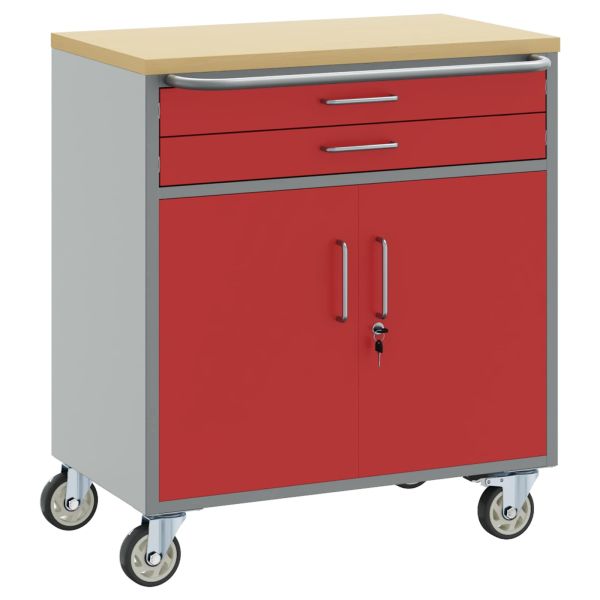 Работен кабинет с чекмедже 2 pcs Червен и сив 100 x 55 x 85 см