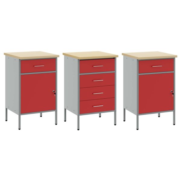Работен кабинет с чекмедже 2 pcs Червен и сив 100 x 55 x 85 см