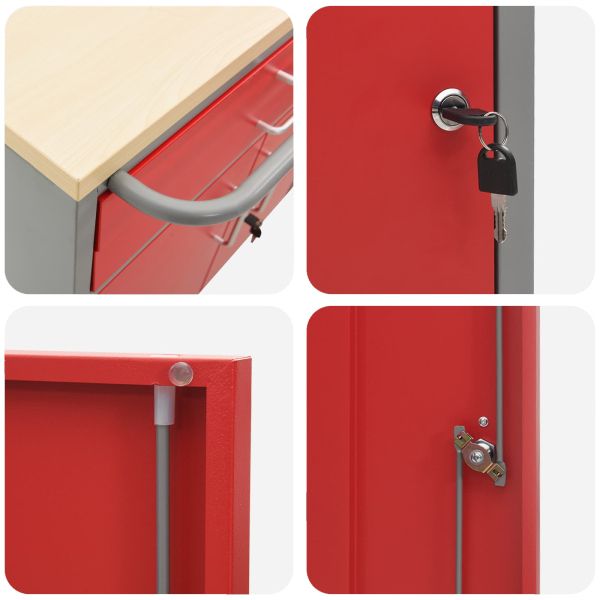 Работен кабинет с чекмедже 2 pcs Червен и сив 100 x 55 x 85 см