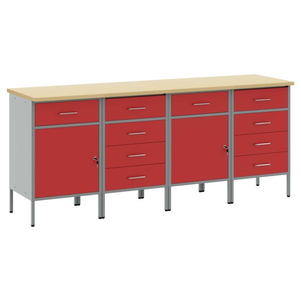 Работен кабинет с чекмедже 4 pcs Червен и сив 200 x 55 x 85 см