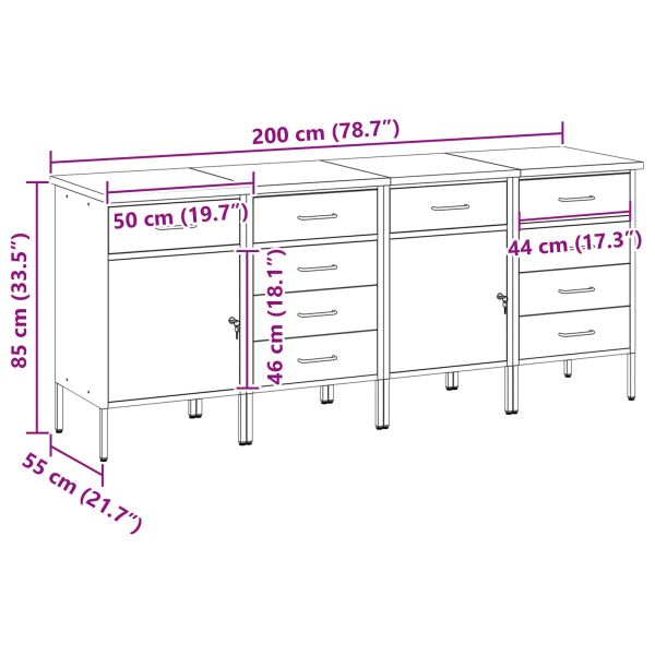 Работен кабинет с чекмедже 4 pcs Червен и сив 200 x 55 x 85 см