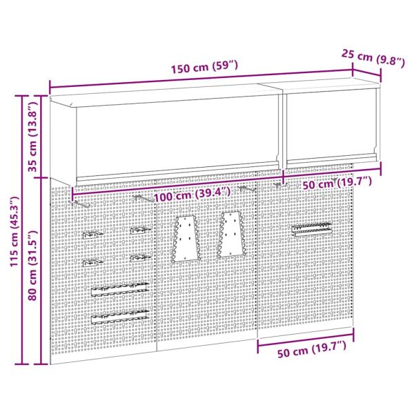 Комплект инструментален шкаф с рафт със съхранение 5 pcs Черно