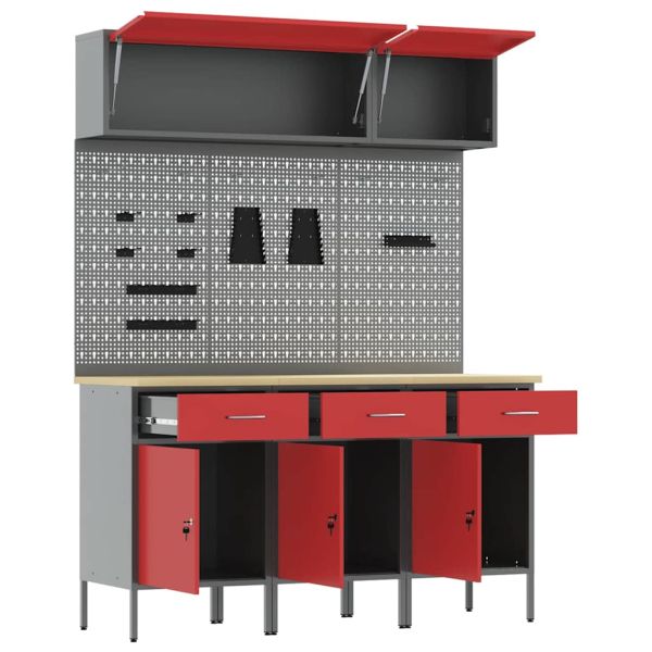 Комплект работни шкафове с чекмедже с заключване 8 pcs Червено