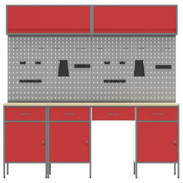 Комплект работни шкафове с чекмедже с заключване 10 pcs Червено