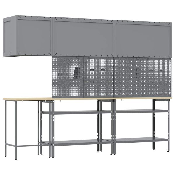 Комплект работни шкафове с рафт с заключване 10 pcs Черен и Сив