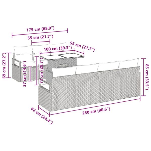 Градински Софа Комплект 8 pcs Бежово и светло сиво полиратан