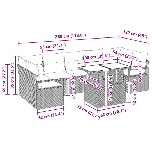Градински Софа Комплект 8 pcs бежово и кремаво полиратан