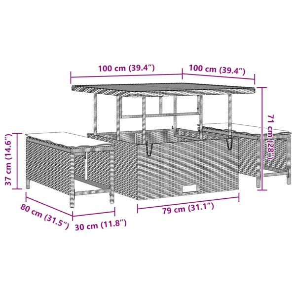 Градински Софа Комплект 9 pcs Сив полиратан