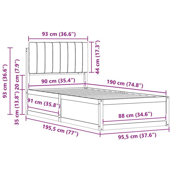 Леглова рамка с тапицирана гръбна част Черно 90 x 190 cm