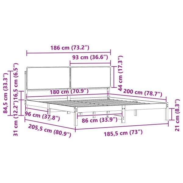 Леглова рамка с тапицирана гръбна част Черен 180 x 200 cm