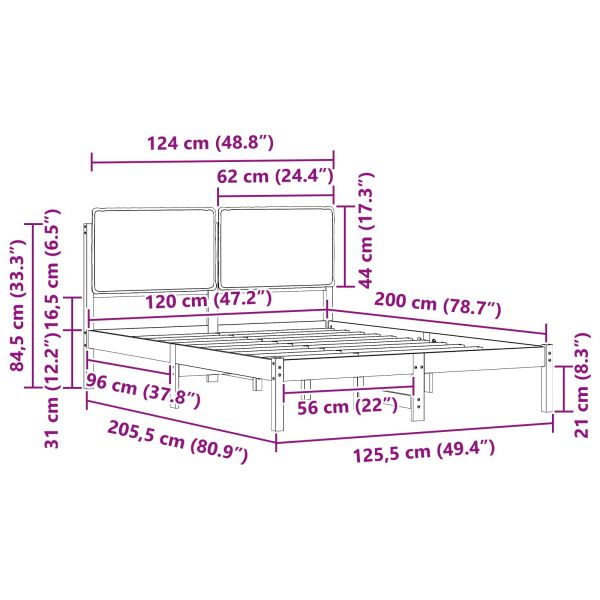 Леглова рамка с тапицирана гръбна част Черен 120 x 200 cm