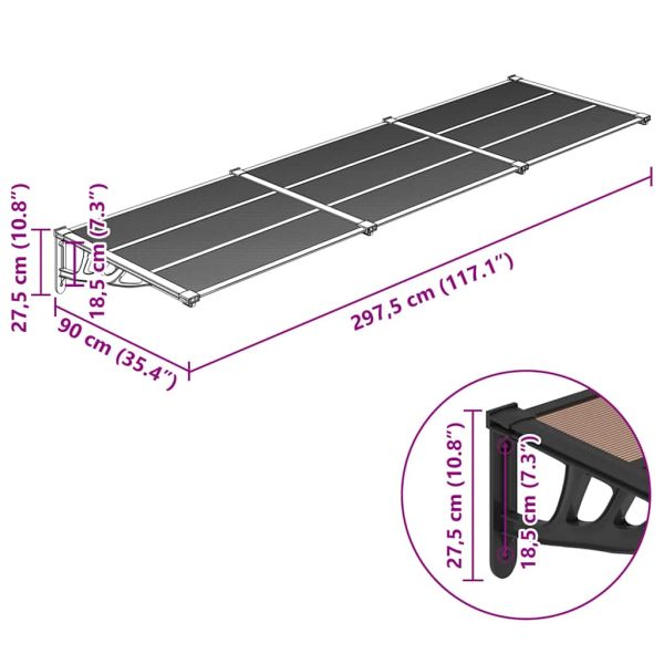 Навес за врата, черен, 297,5x90 см, поликарбонат