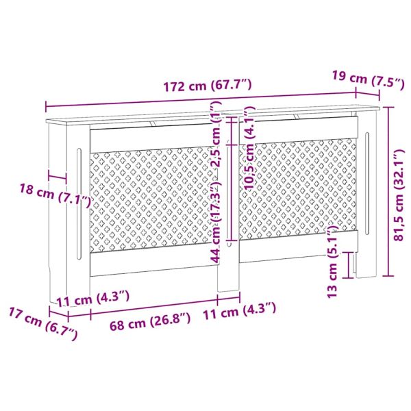Параван за радиатор, бял, 172x19x81,5 см, МДФ