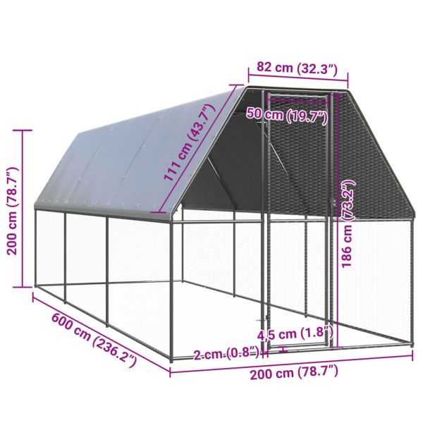 Външна клетка за пилета, 2x6x2 м, поцинкована стомана