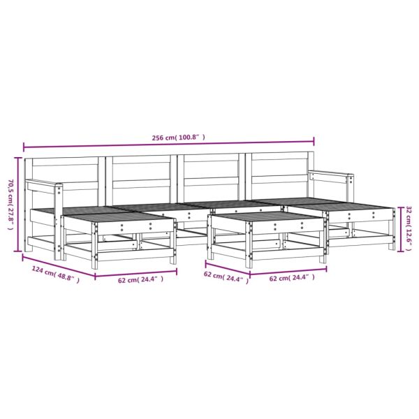 Градински лаундж комплект, 7 части, бор масив