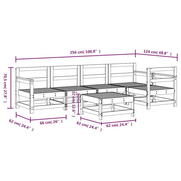 Градински лаундж комплект, 6 части, бор масив