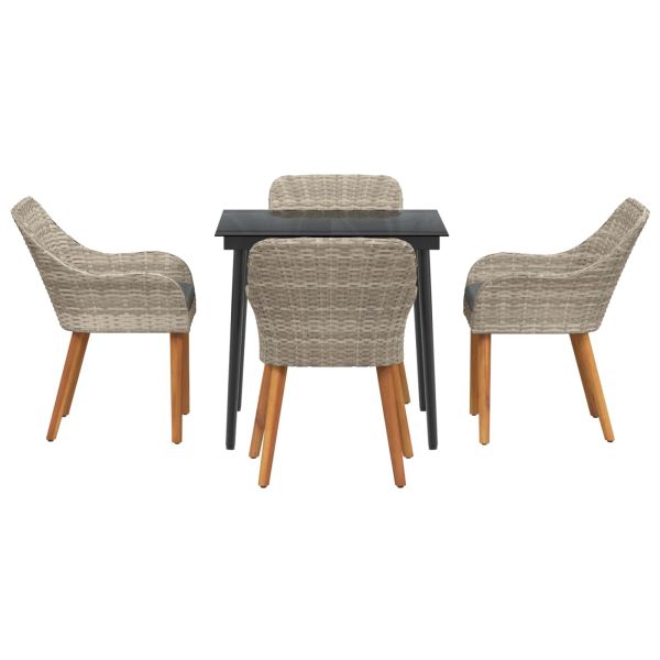 Комплект за хранене в градината 5 pcs Светлосиво полиратан