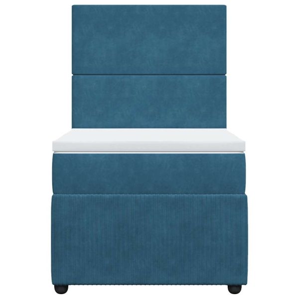 Боксспринг легло с матрак, синьо, 90x200 см, кадифе