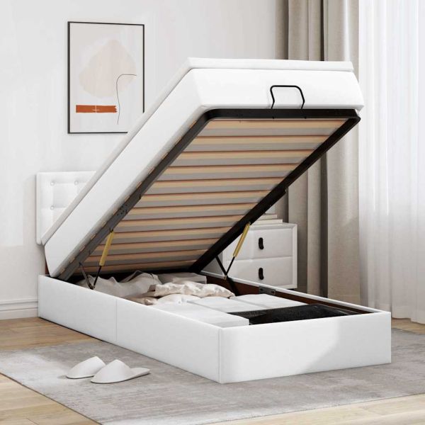 Османска легло с матрак&LED чисто бяло 90x190см изкуствена кожа