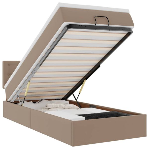 Османска легло с матраци&LED, капучино 90x190см изкуствена кожа