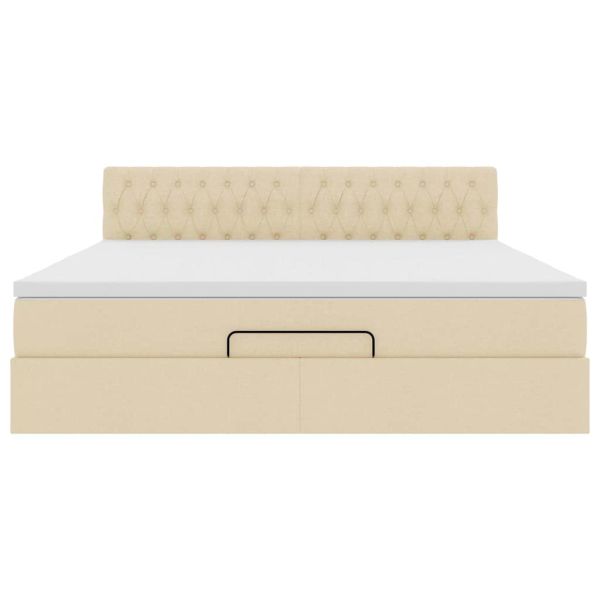 Османска легло с матрак и LED, кремаво, 180x200 см, плат
