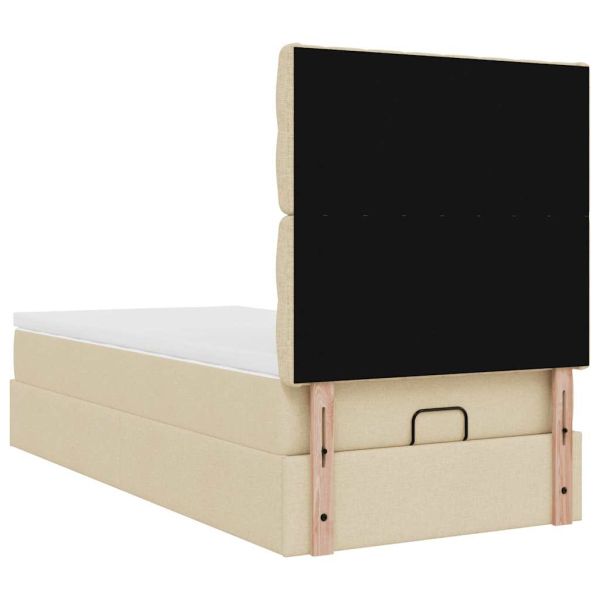 Османска легло с матрак, кремаво, 90x190 см, плат