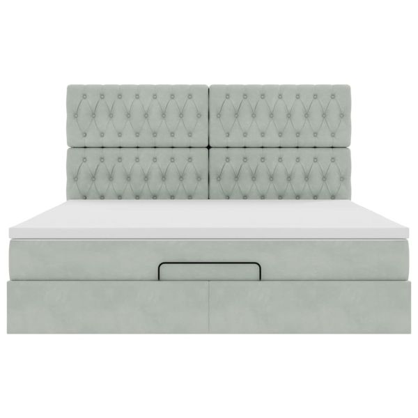 Османска легло с матраци и LED, светлосиво, 180x200 см, кадифе
