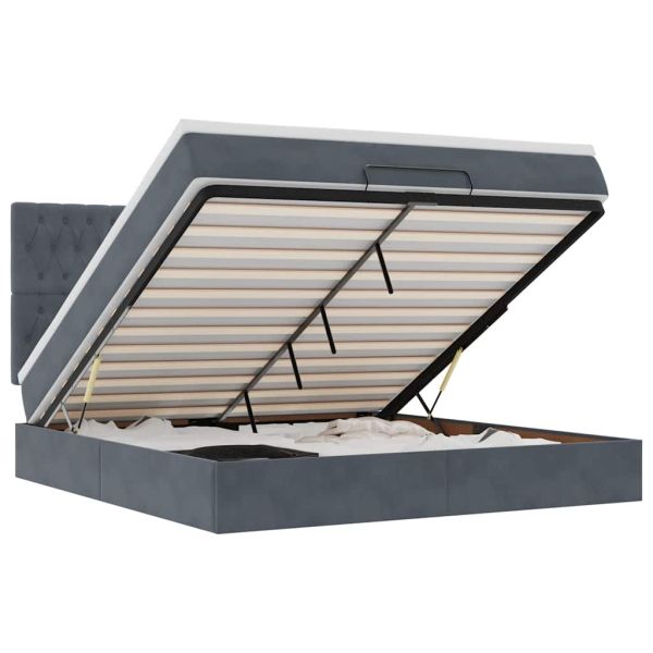 Османска легло с матраци и LED, тъмносиво, 180x200 см, кадифе