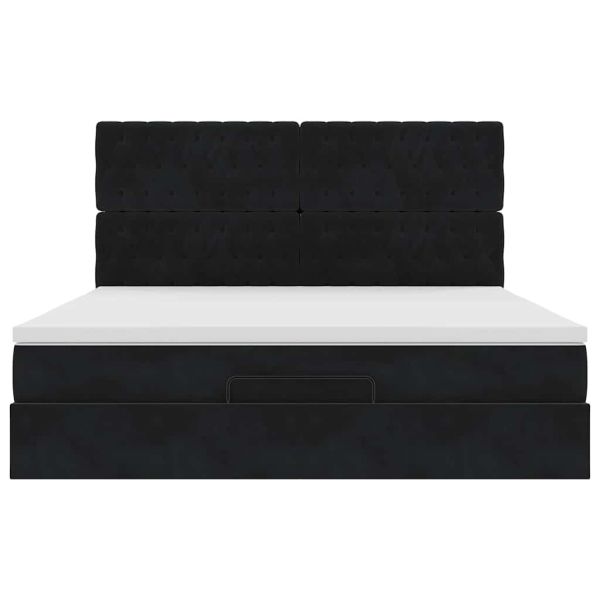 Османска легло с матраци и LED, черно, 180x200 см, кадифе