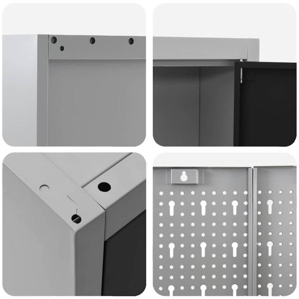 Работен кабинет 7 pcs Черно Инженерна дървесина и стомана