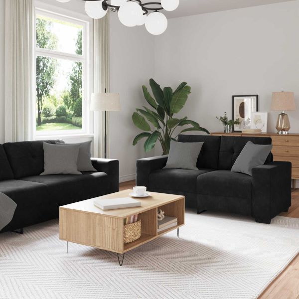 Комплект дивани 3 pcs Черно 221 x 80 x 80 см Кадифе