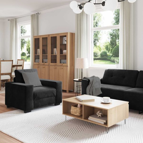 Комплект дивани 3 pcs Черно 221 x 80 x 80 см Кадифе