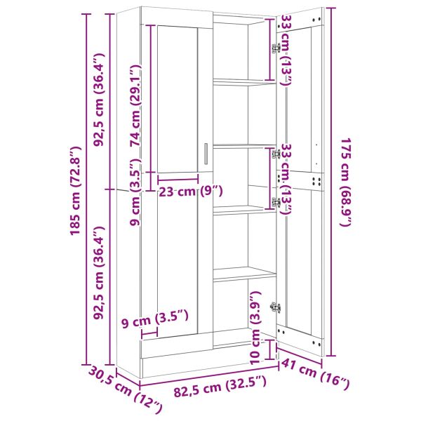 Шкаф за книги Черен дъб 82,5 x 30,5 x 185 см Инженерно дърво