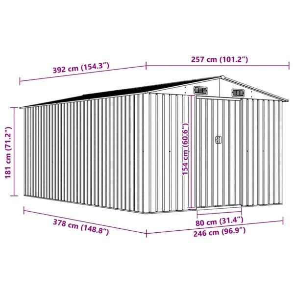 Градинска барака, 257x392x181 см, метал, кафява