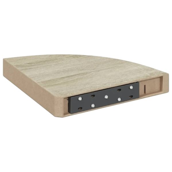 Стенни ъглови рафтове, 4 бр, дъб и бяло, 25x25x3,8 см, МДФ