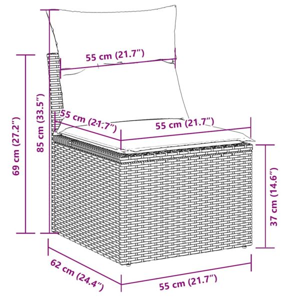 Градински диван с възглавници, 6 части, полиратан, сив