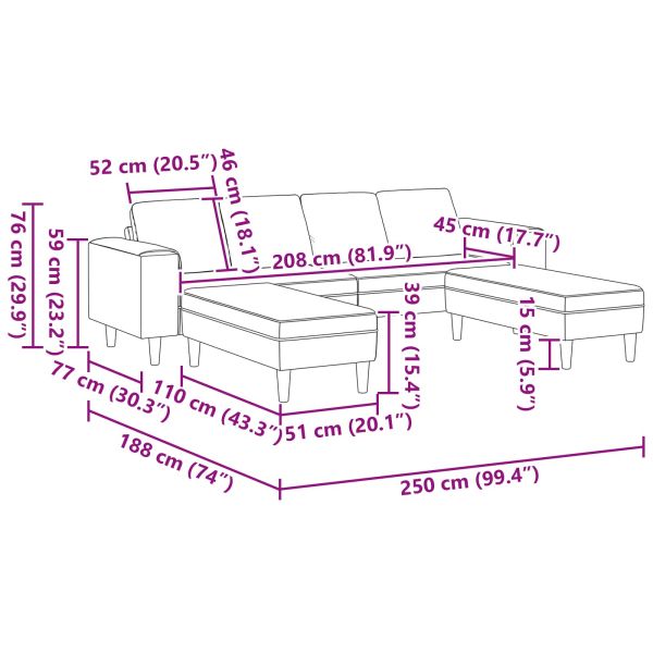 Диван Светло жълто 250 x 188 x 76 см Кордюрова тъкан