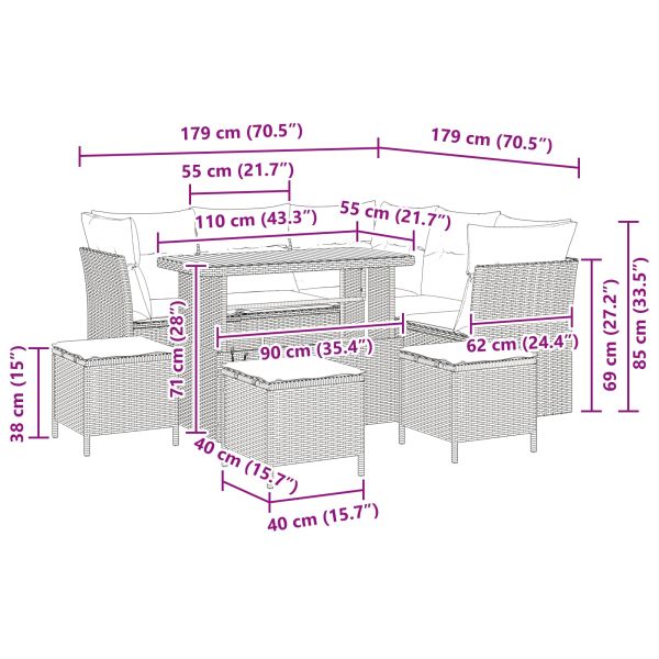Градински Софа Комплект 9 pcs Черно полиратан