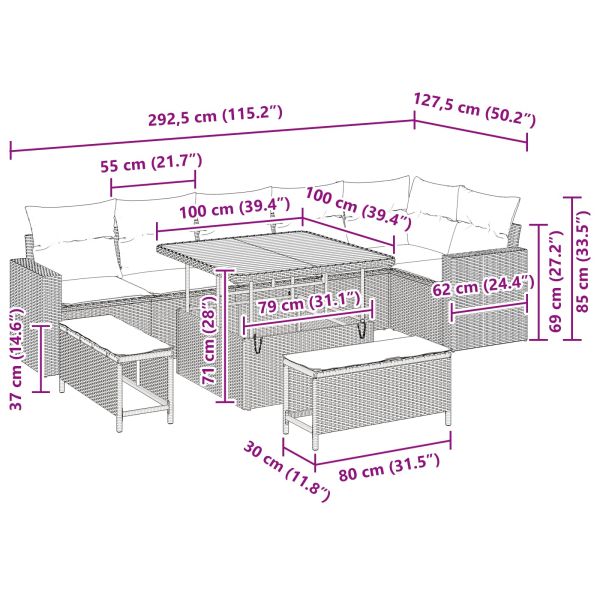 Градински Софа Комплект 9 pcs Черно полиратан