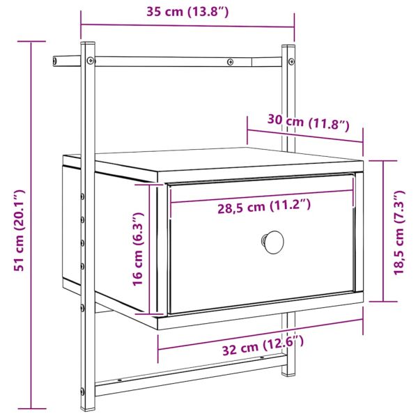 Нощно шкафче стенно сонома дъб 35x30x51 см инженерно дърво
