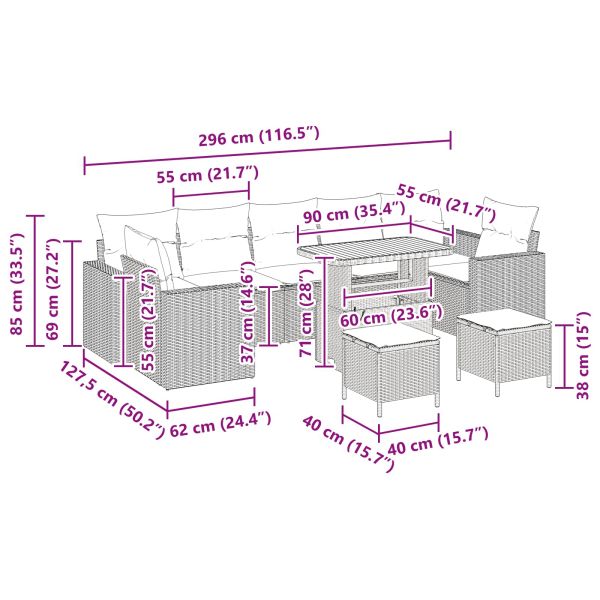 Градински Софа Комплект 10 pcs Черно полиратан