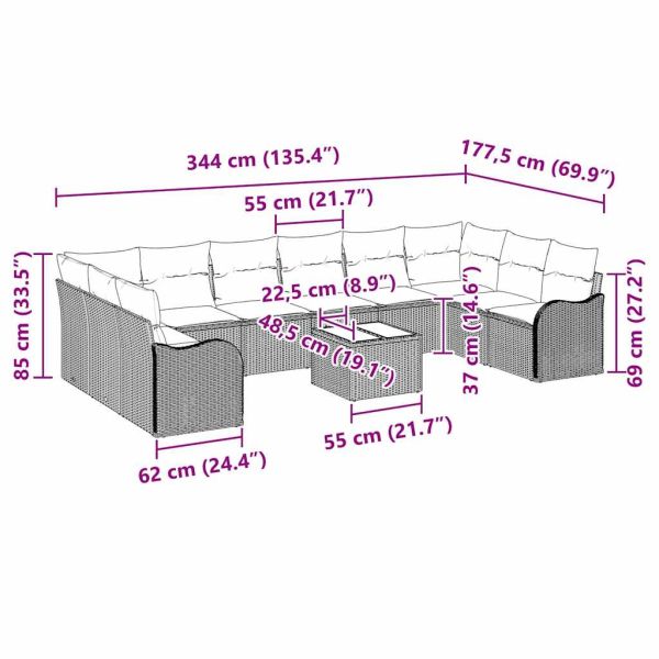 Градински Софа Комплект 11 pcs Бежов и бял полиратан