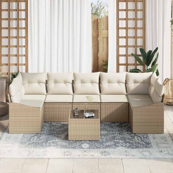 Комплект дивани 8 бр. Бежов и кремав полиратан